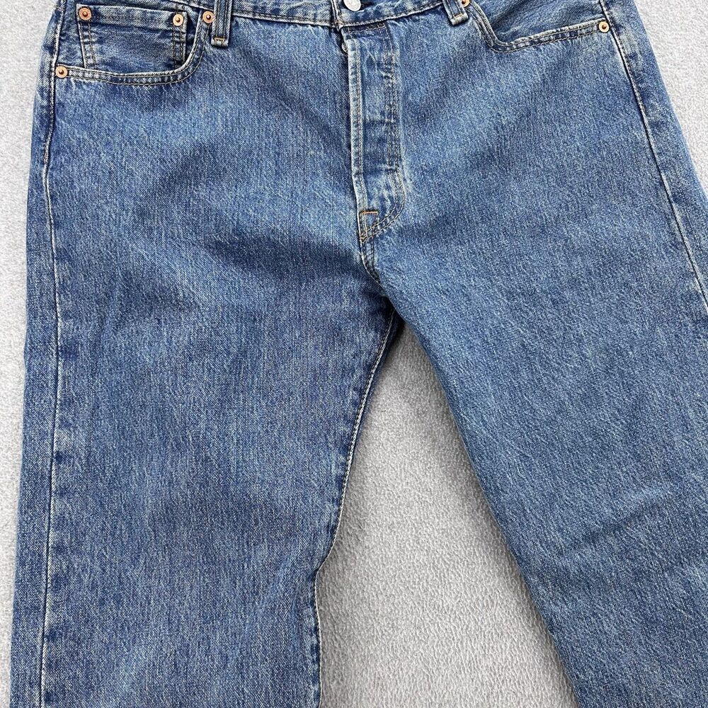 Levis 501 Original Button Fly Jeans Men 36x32 Straight Leg Blue Denim Irregular - Picture 4 of 16